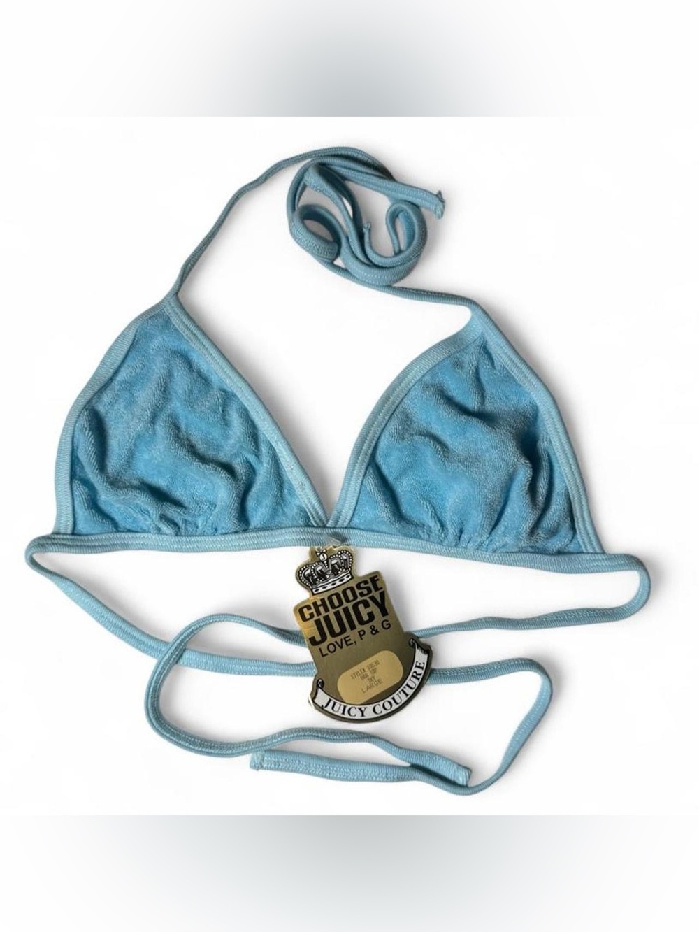 ✨NWT✨ Juicy Couture Terrycloth Triangle Bikini Top Baby Blue Large Y2K Vintage